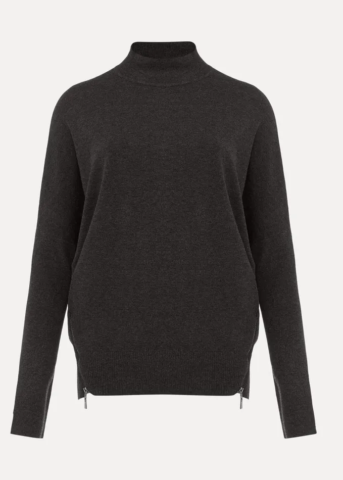 Phase Eight Skylar Roll Neck Zip Hem Jumper Charcoal Women Knitwear