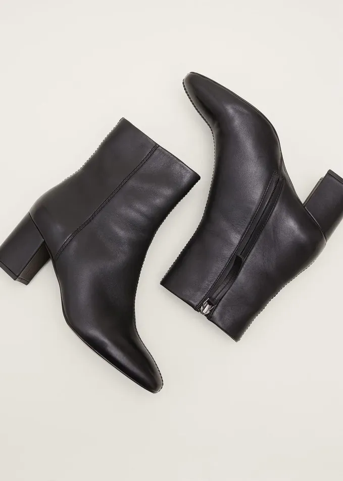 Phase Eight Stitched Leather Boot Black Women Heels