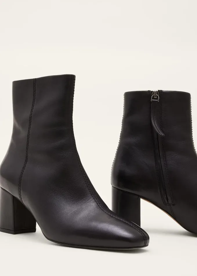 Phase Eight Stitched Leather Boot Black Women Heels