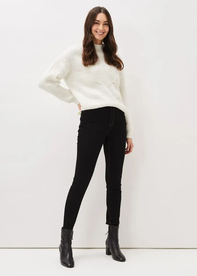 Phase Eight Stitched Leather Boot Black Women Heels
