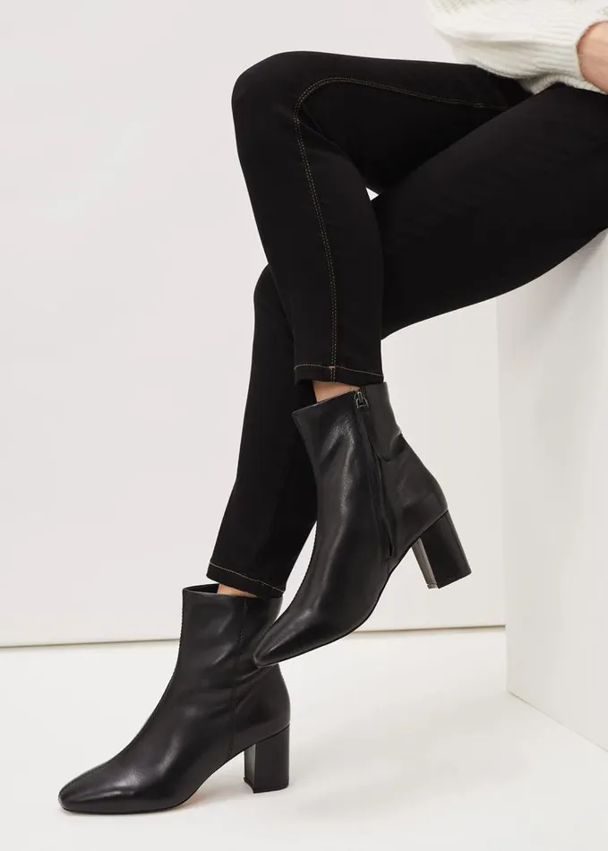 Phase Eight Stitched Leather Boot Black Women Heels