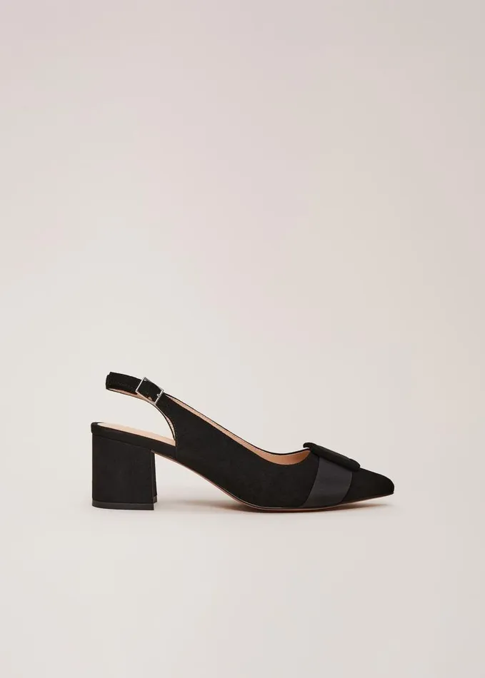 Phase Eight Suede Buckle Block Heel Shoe Black Women Occasion Shoes
