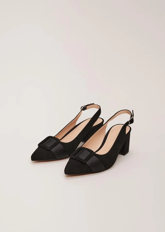 Phase Eight Suede Buckle Block Heel Shoe Black Women Occasion Shoes