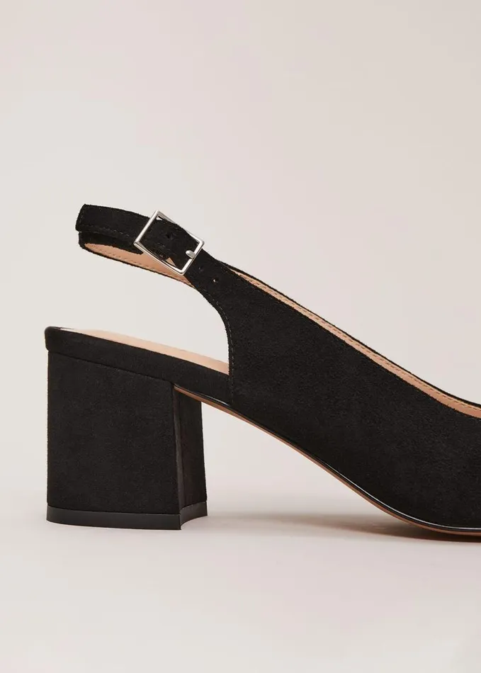 Phase Eight Suede Buckle Block Heel Shoe Black Women Occasion Shoes