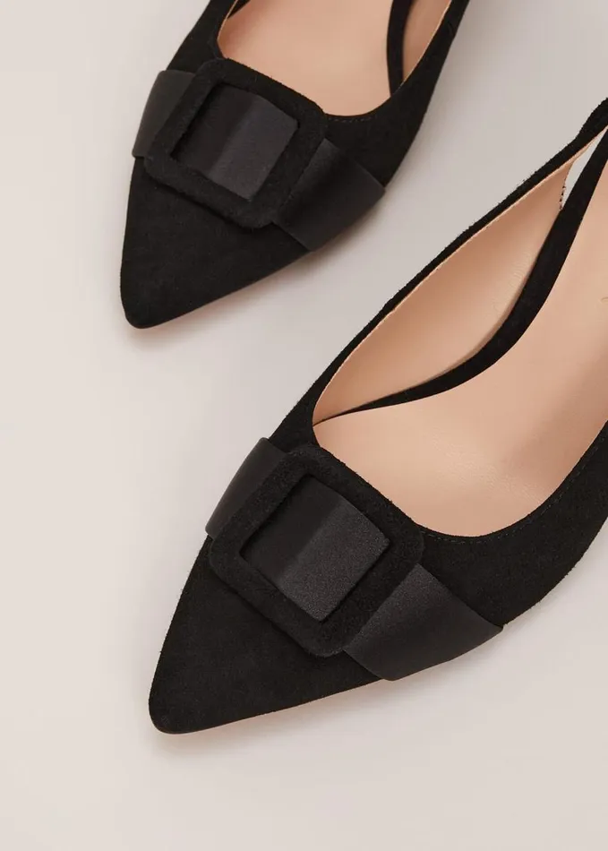 Phase Eight Suede Buckle Block Heel Shoe Black Women Occasion Shoes