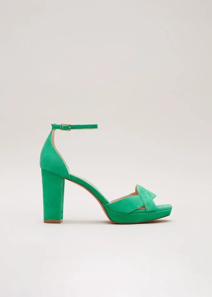 Phase Eight Suede Crossover Platform Sandal Green Women Occasion Shoes