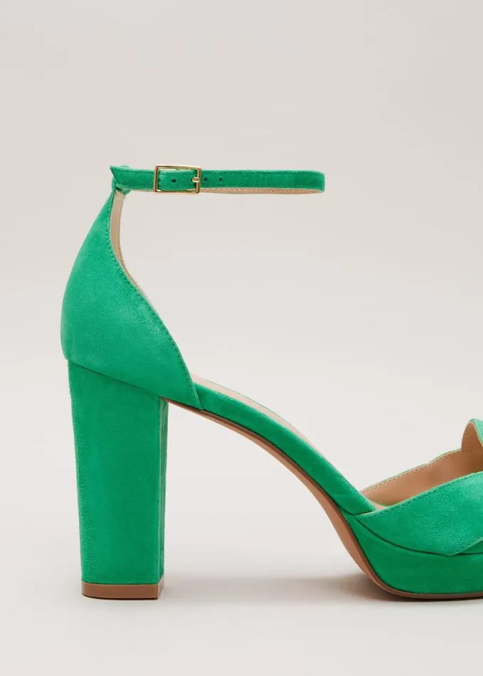 Phase Eight Suede Crossover Platform Sandal Green Women Occasion Shoes