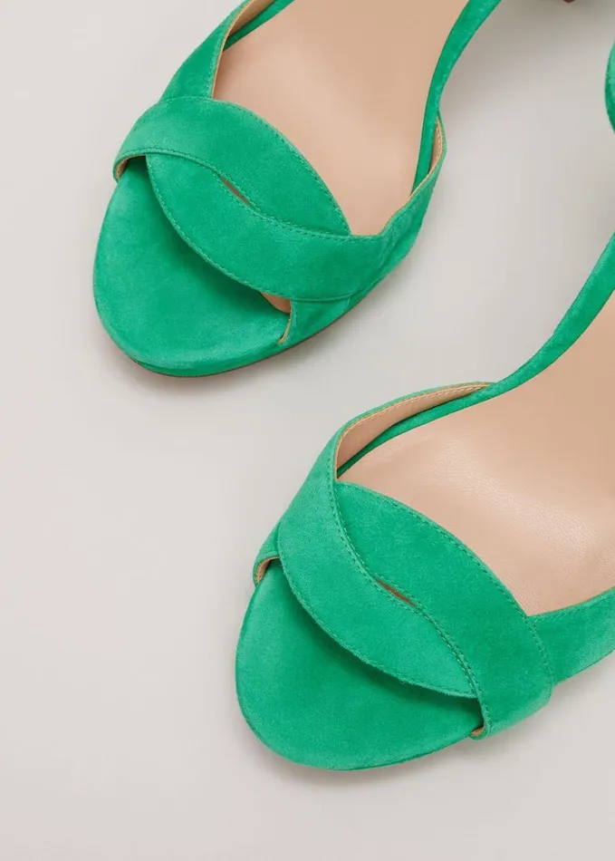 Phase Eight Suede Crossover Platform Sandal Green Women Occasion Shoes