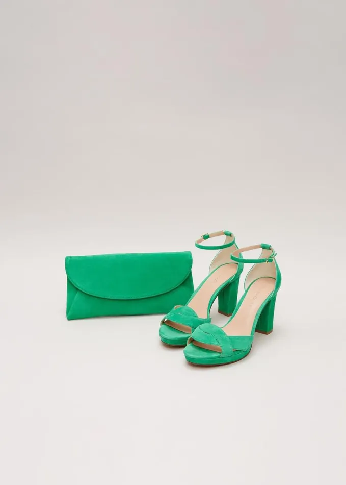 Phase Eight Suede Crossover Platform Sandal Green Women Occasion Shoes