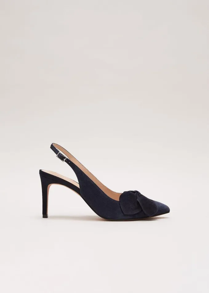 Phase Eight Suede Pointed Bow Slingback Navy Women Occasion Shoes