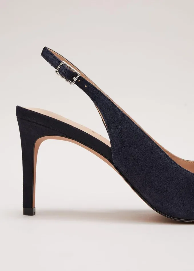 Phase Eight Suede Pointed Bow Slingback Navy Women Occasion Shoes