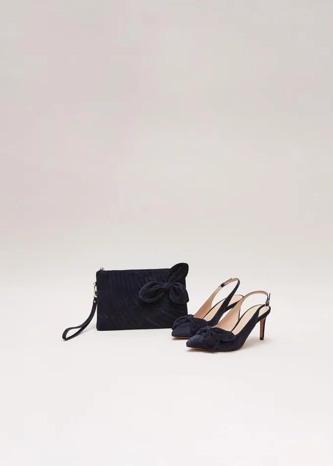 Phase Eight Suede Pointed Bow Slingback Navy Women Occasion Shoes