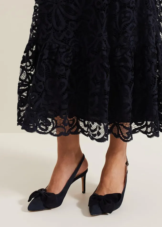 Phase Eight Suede Pointed Bow Slingback Navy Women Occasion Shoes