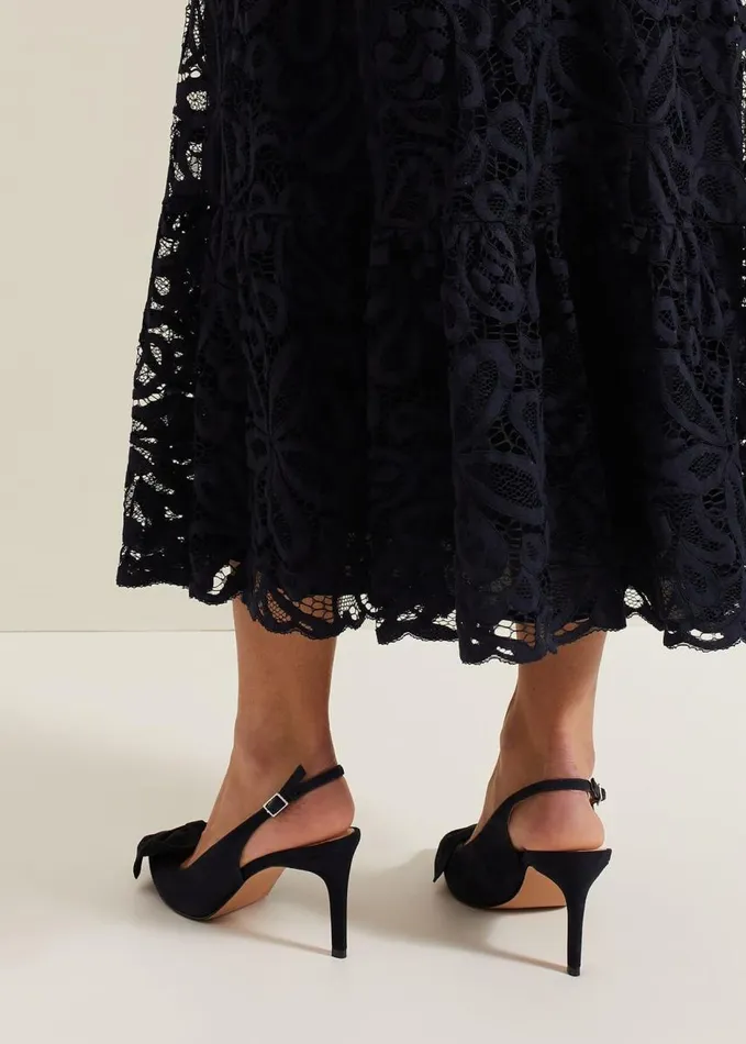 Phase Eight Suede Pointed Bow Slingback Navy Women Occasion Shoes