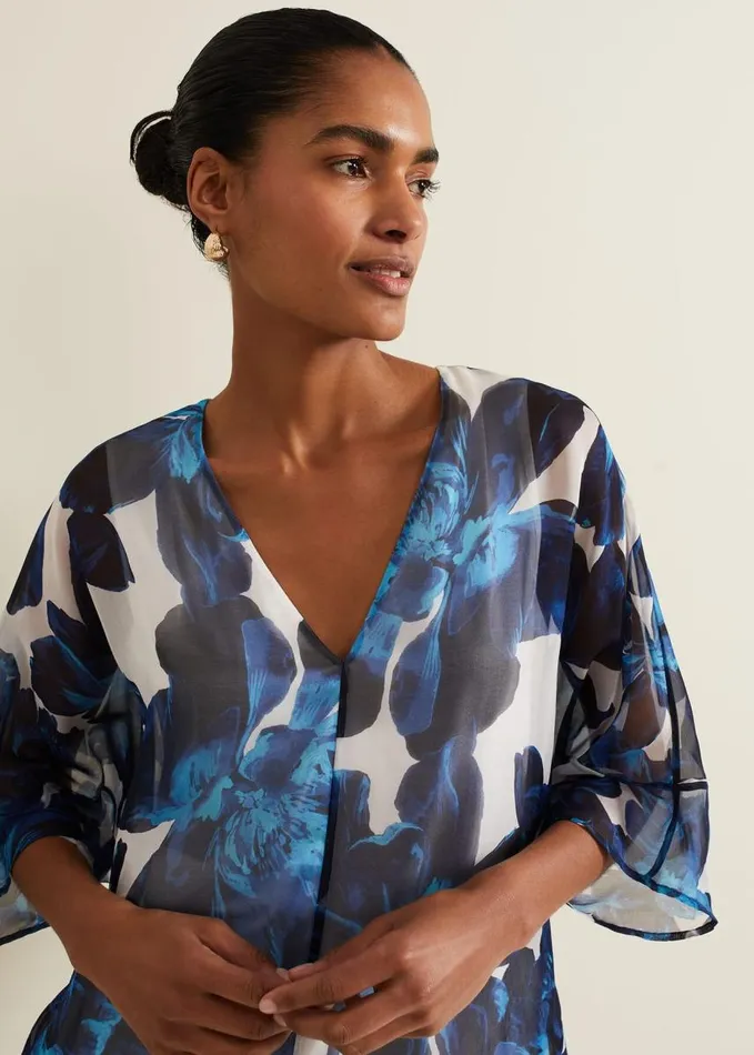 Phase Eight Syra Silk Blouse Blue Women Shirts and Blouses