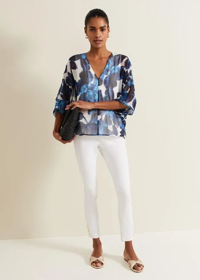 Phase Eight Syra Silk Blouse Blue Women Shirts and Blouses