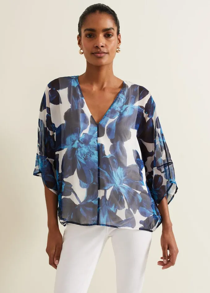 Phase Eight Syra Silk Blouse Blue Women Shirts and Blouses