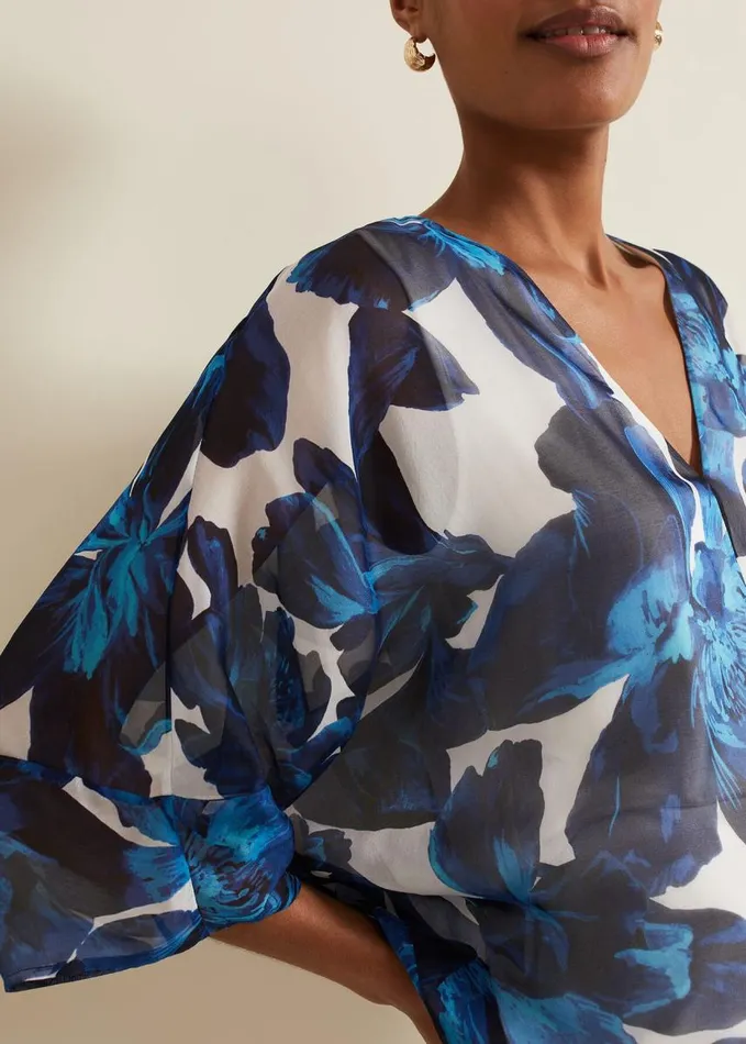 Phase Eight Syra Silk Blouse Blue Women Shirts and Blouses