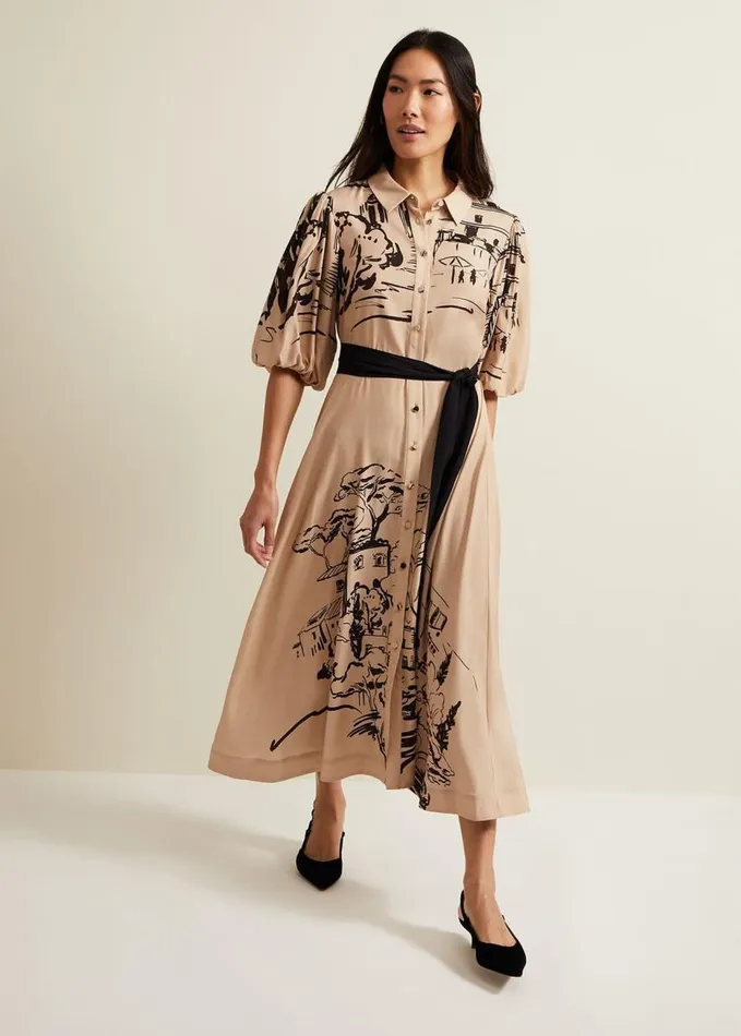 Phase Eight Tammy Puff Sleeve Shirt Dress Cream Women Dresses