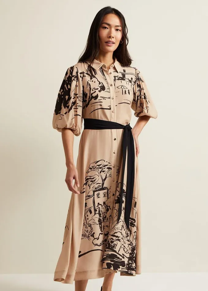 Phase Eight Tammy Puff Sleeve Shirt Dress Cream Women Dresses
