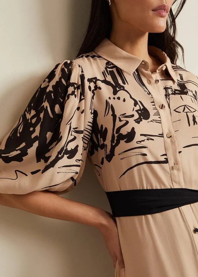 Phase Eight Tammy Puff Sleeve Shirt Dress Cream Women Dresses