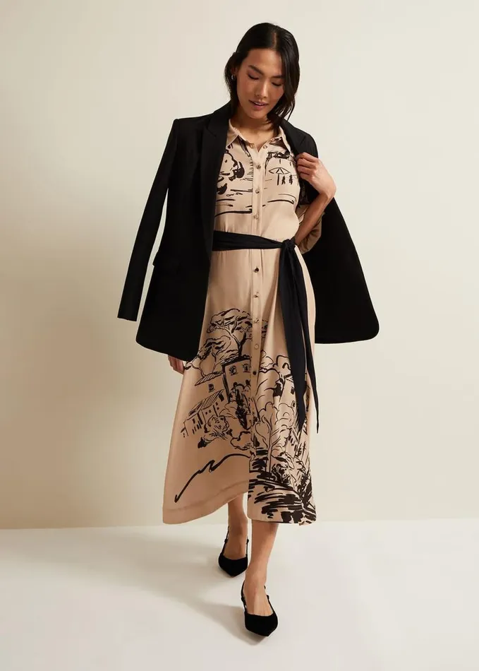 Phase Eight Tammy Puff Sleeve Shirt Dress Cream Women Dresses