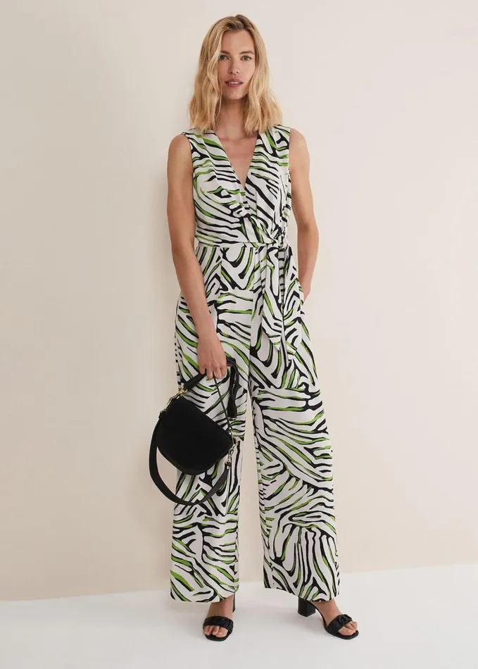 Phase Eight Tamsin Zebra Print Wide Leg Jumpsuit Greenneutral Women Dresses