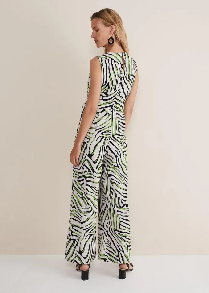 Phase Eight Tamsin Zebra Print Wide Leg Jumpsuit Greenneutral Women Dresses