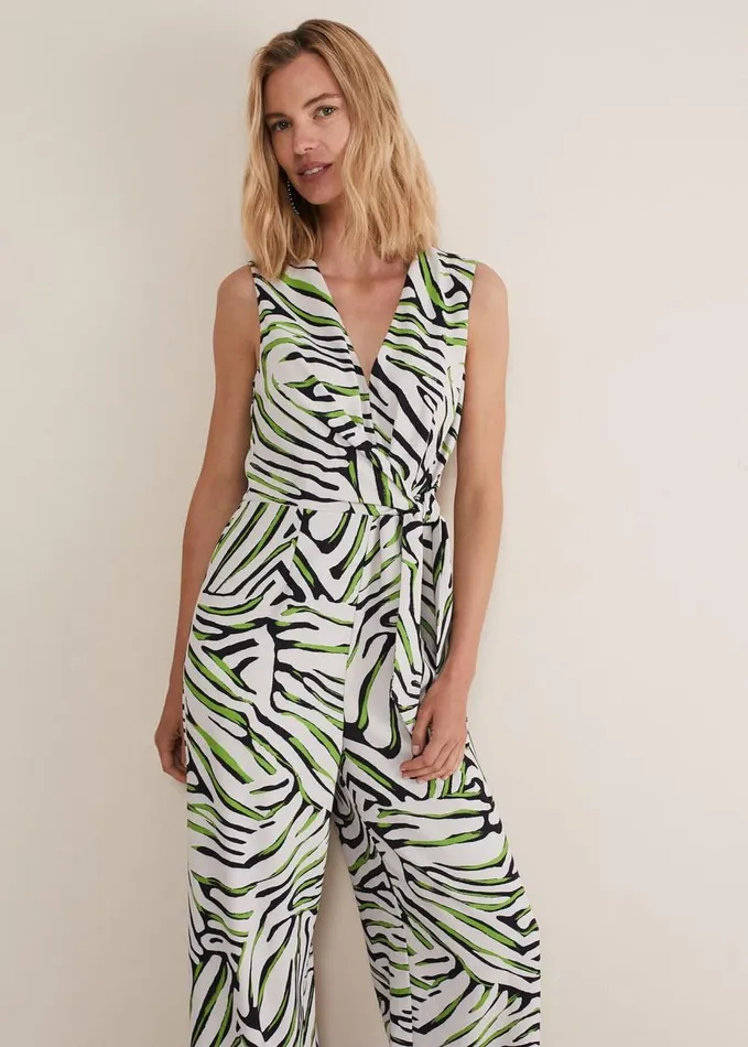 Phase Eight Tamsin Zebra Print Wide Leg Jumpsuit Greenneutral Women Dresses