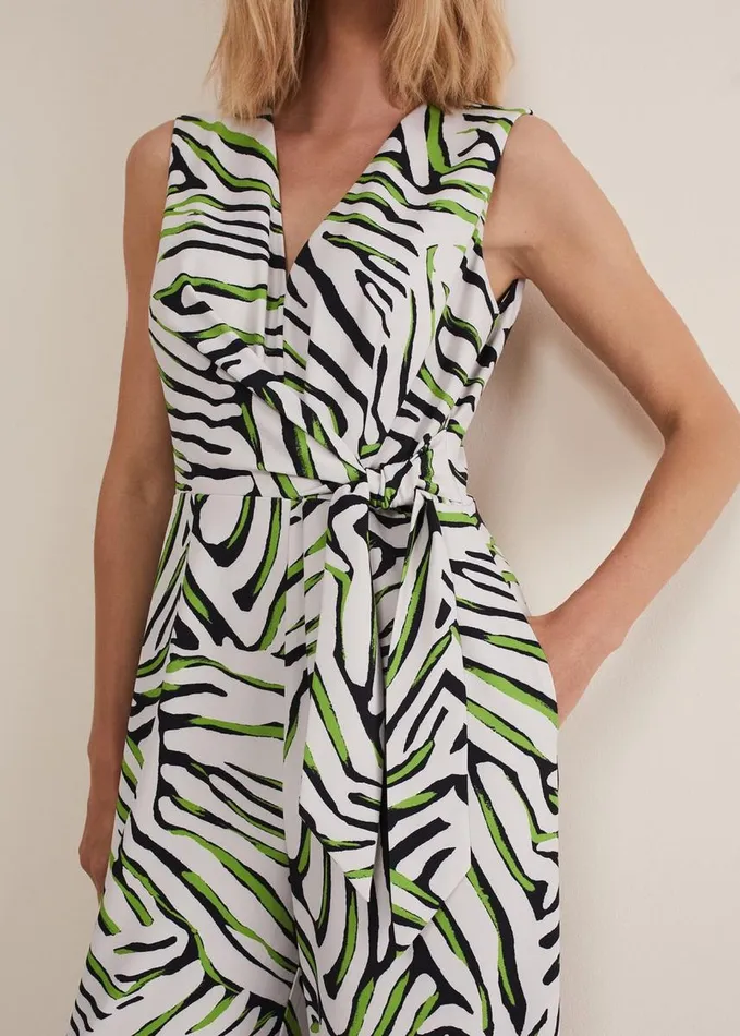 Phase Eight Tamsin Zebra Print Wide Leg Jumpsuit Greenneutral Women Dresses