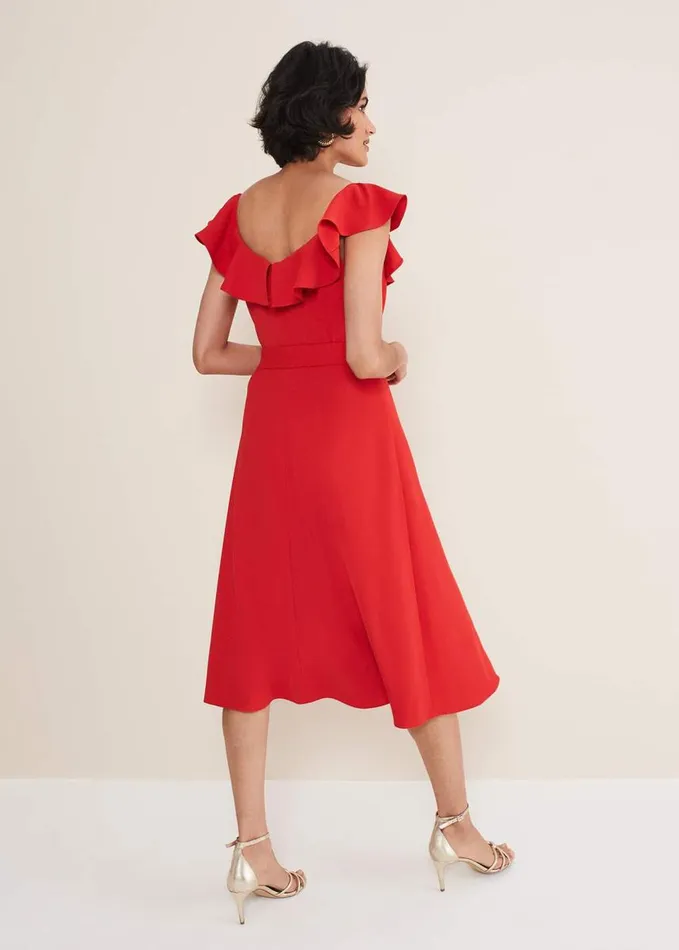 Phase Eight Tatiana Ruffle Wrap Midi Dress Red Women Dresses