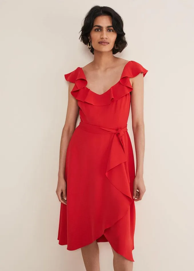 Phase Eight Tatiana Ruffle Wrap Midi Dress Red Women Dresses