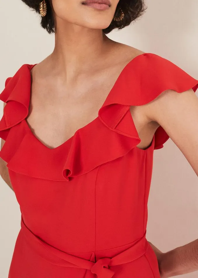 Phase Eight Tatiana Ruffle Wrap Midi Dress Red Women Dresses