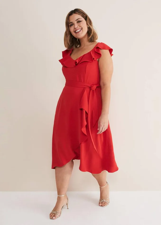 Phase Eight Tatiana Ruffle Wrap Midi Dress Red Women Dresses