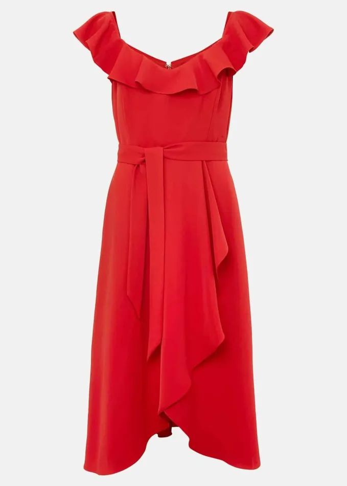 Phase Eight Tatiana Ruffle Wrap Midi Dress Red Women Dresses