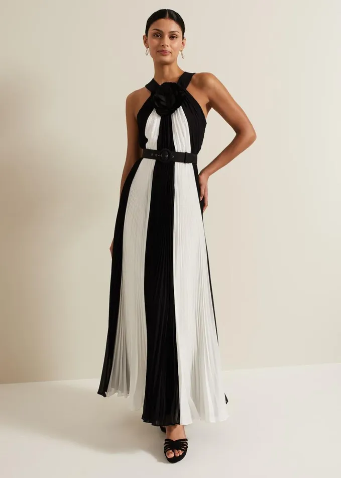 Phase Eight Taylor Pleated Maxi Dress Blackivory Women Dresses