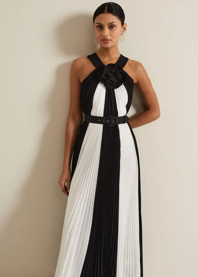 Phase Eight Taylor Pleated Maxi Dress Blackivory Women Dresses