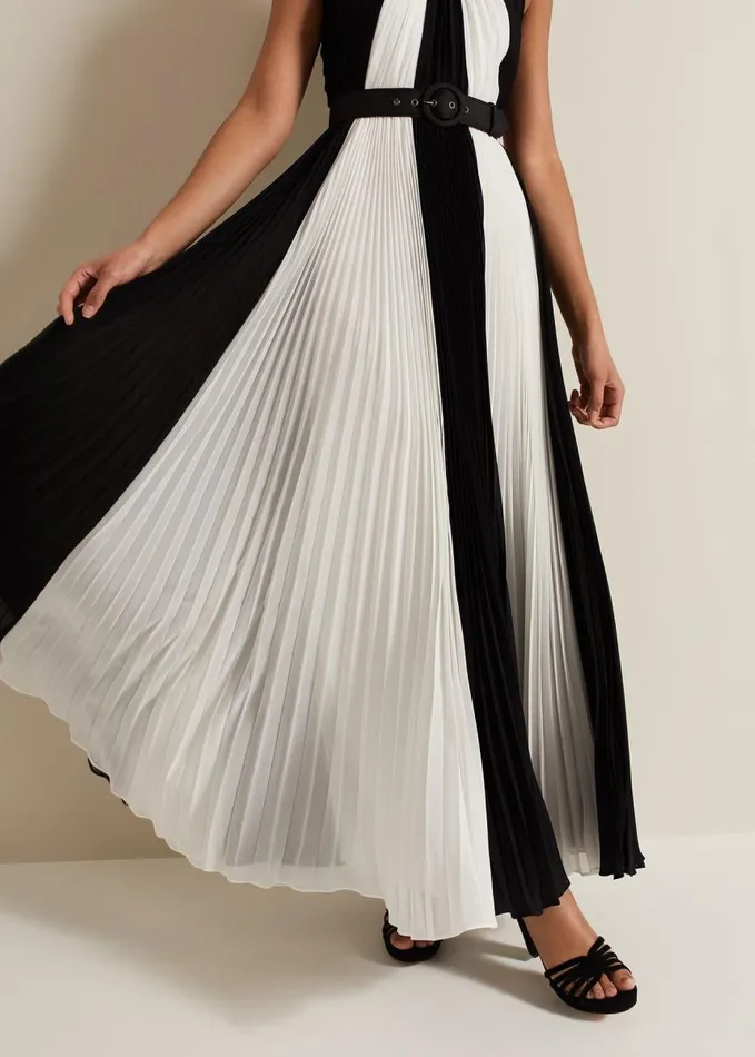 Phase Eight Taylor Pleated Maxi Dress Blackivory Women Dresses