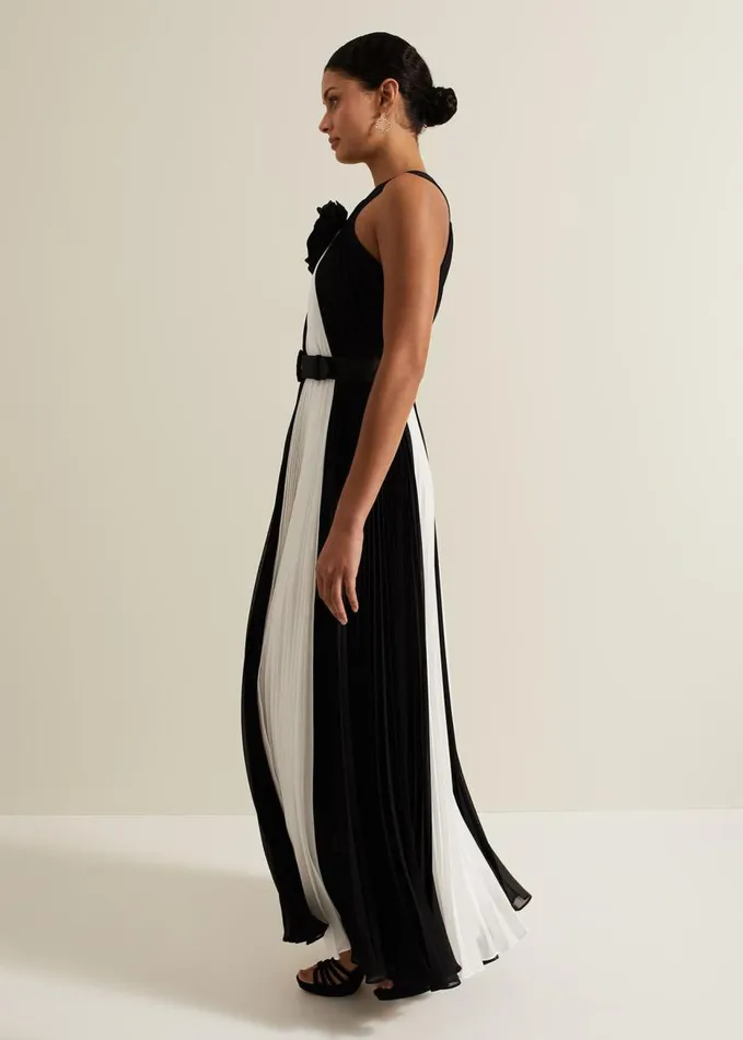 Phase Eight Taylor Pleated Maxi Dress Blackivory Women Dresses