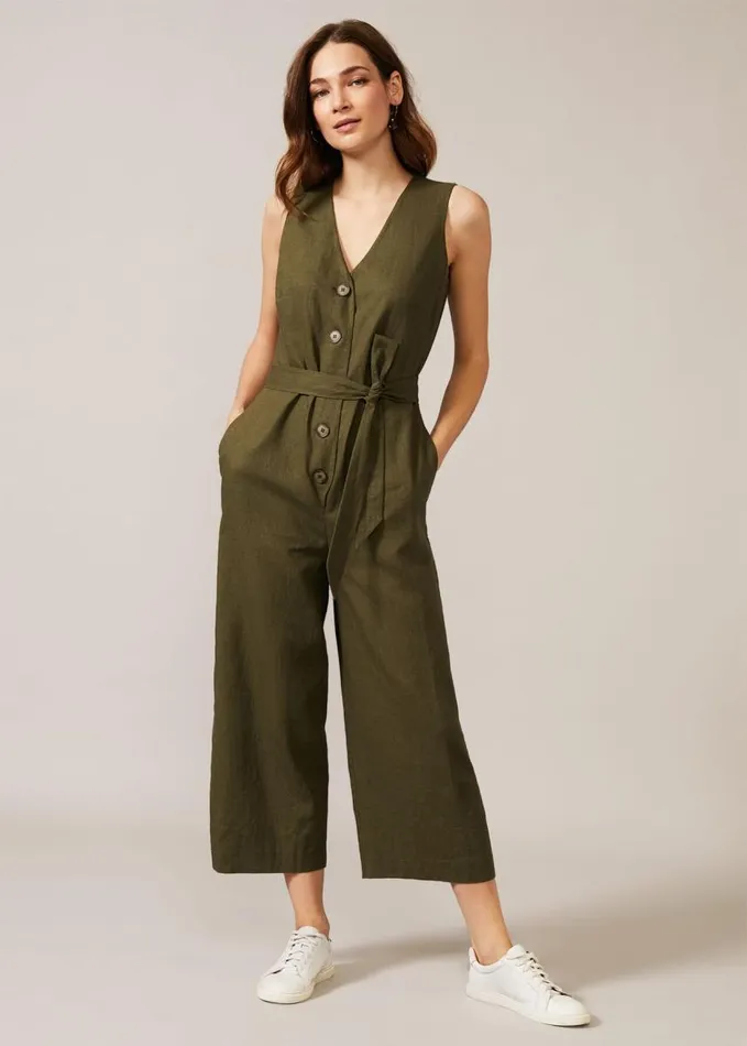 Phase Eight Tia Linen Jumpsuit Khaki Women Dresses