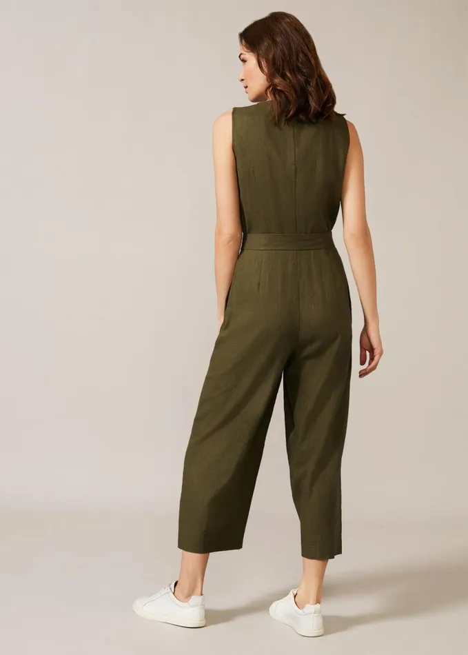 Phase Eight Tia Linen Jumpsuit Khaki Women Dresses