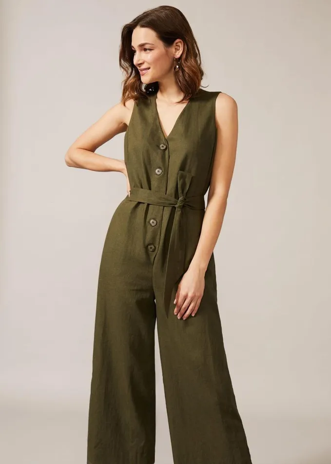 Phase Eight Tia Linen Jumpsuit Khaki Women Dresses