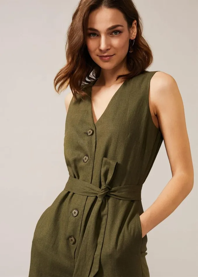 Phase Eight Tia Linen Jumpsuit Khaki Women Dresses
