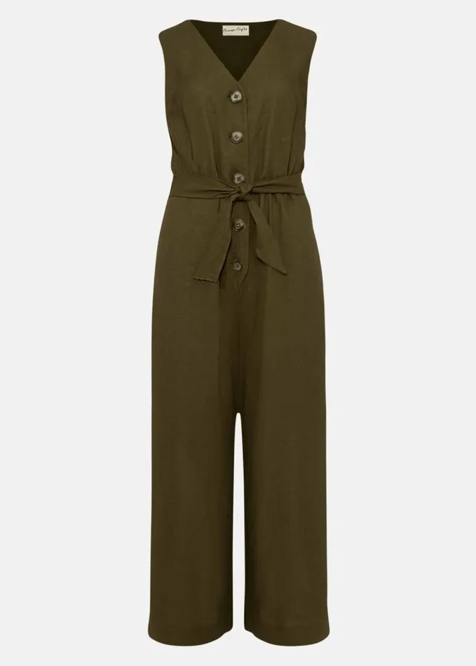 Phase Eight Tia Linen Jumpsuit Khaki Women Dresses