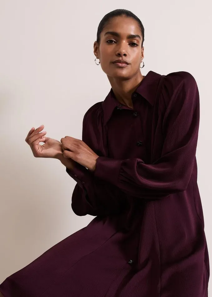 Phase Eight Tila Burgundy Embellished Shirt Dress Burgundy Women Dresses