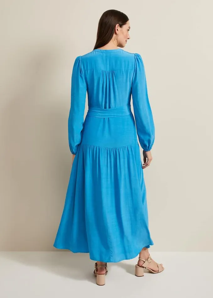Phase Eight Tori Button Through Maxi Dress Blue Women Dresses