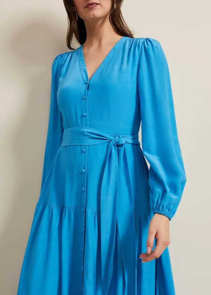 Phase Eight Tori Button Through Maxi Dress Blue Women Dresses
