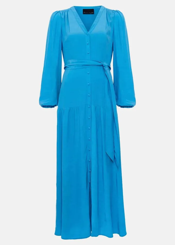 Phase Eight Tori Button Through Maxi Dress Blue Women Dresses