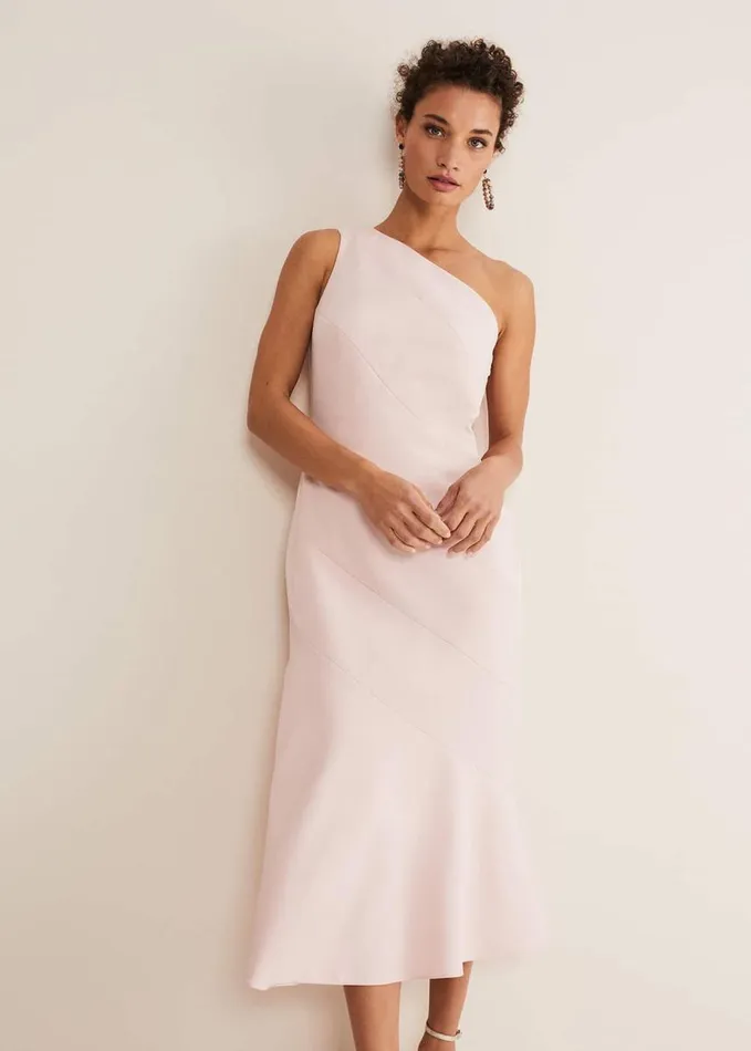 Phase Eight Valencia One Shoulder Midaxi Dress Petal Pink Women Dresses