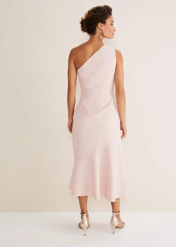 Phase Eight Valencia One Shoulder Midaxi Dress Petal Pink Women Dresses